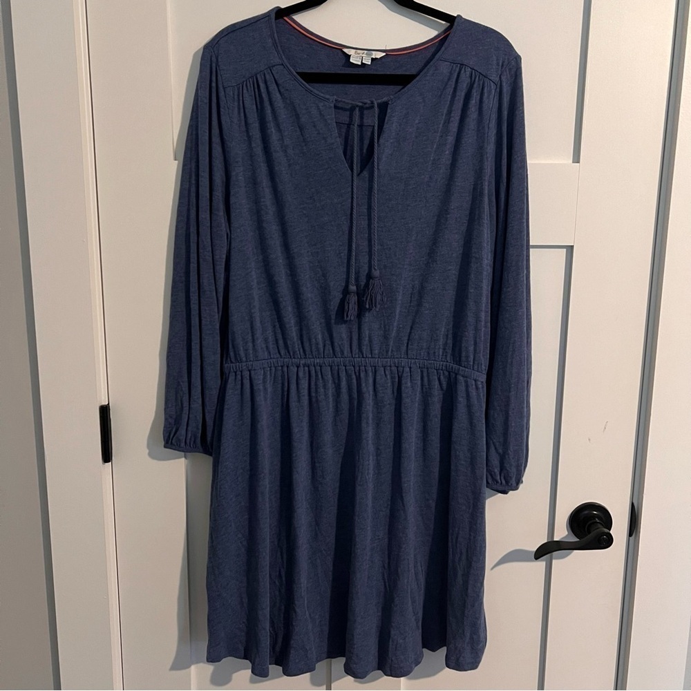 Boden Blue Linen Blend Long Sleeve Dress | Tassel Tie Neck Cover-Up (14)